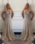 Sparkly Prom Dresses with Silver Beadings Pearls Sexy V-Neck Evening Party Gowns